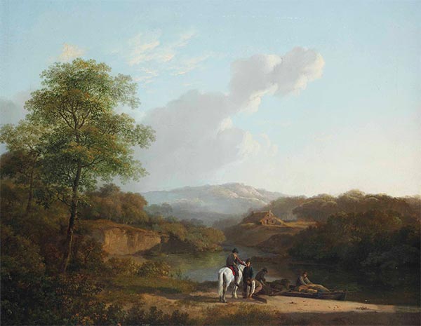 Barend Cornelius Koekkoek | A Horseman and Merchants Conversing near a River, 1825 | Giclée Canvas Print