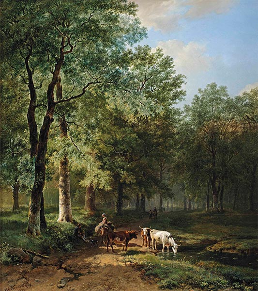 A Wooded Landscape with Travellers Resting on a Sunlit Path, 1830 | Barend Cornelius Koekkoek | Giclée Canvas Print