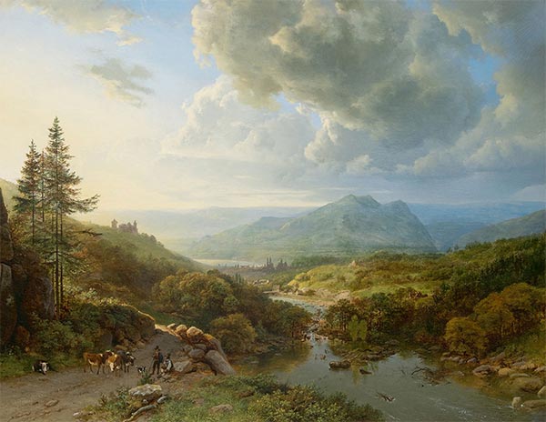 Barend Cornelius Koekkoek | Figures and Cows in a Mountainous Landscape, 1832 | Giclée Canvas Print