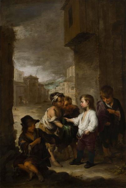 Der heilige Thomas von Villanueva, der seine Kleider unter den Bettelknaben aufteilt, c.1667 | Murillo | Giclée Leinwand Kunstdruck