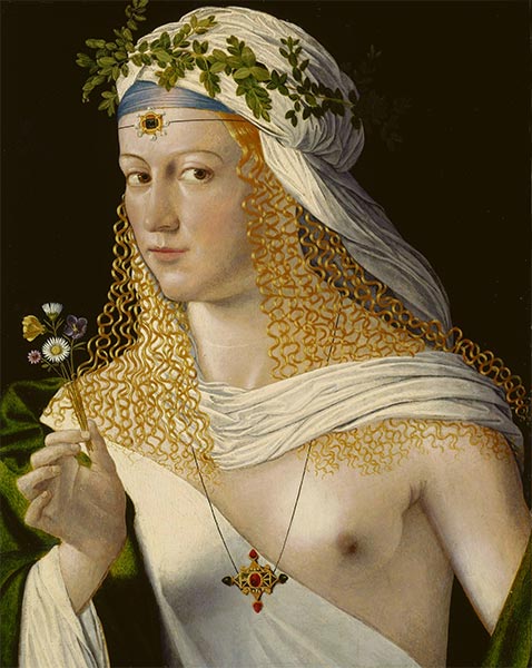 Bartolommeo da Veneto | Idealbildnis einer Kurtisane als Flora, early 16th | Giclée Leinwand Kunstdruck