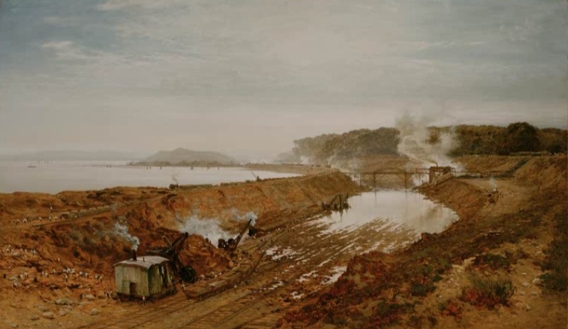 Der Aushub des Manchester-Schiffskanals: Einschnitt bei Eastham mit Mount Manisty in der Ferne, 1891 | Benjamin Williams Leader | Giclée Leinwand-Kunstdruck