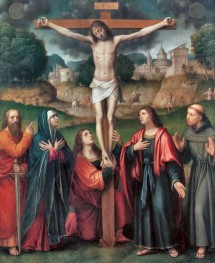 Crucifixion of Christ with the Apostles Paul and Francis of Assisi, c.1485 | Bernardino Luini