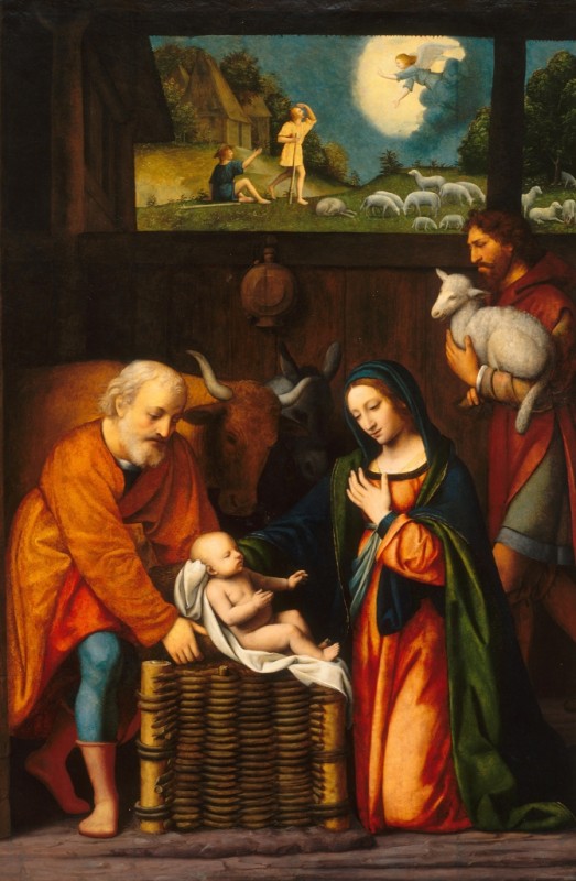 Anbetung des Christkindes und Verkündigung an die Hirten, c.1520/25 | Bernardino Luini | Giclée Leinwand-Kunstdruck