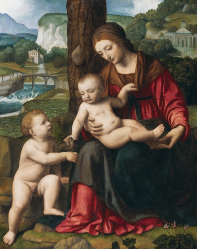 Madonna mit Kind und dem jungen Johannes dem Täufer, 1515 | Bernardino Luini | Giclée Leinwand-Kunstdruck