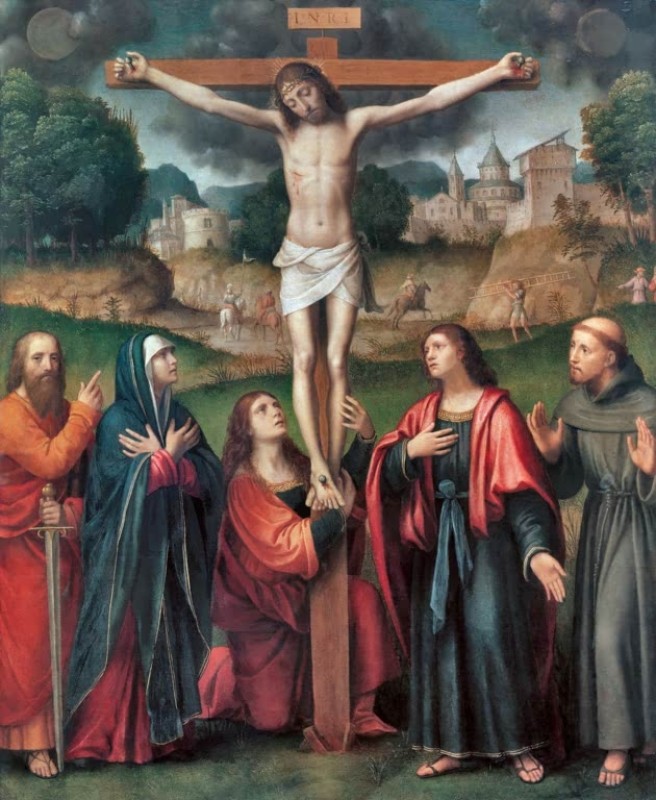 Crucifixion of Christ with the Apostles Paul and Francis of Assisi, c.1485 | Bernardino Luini | Giclée Canvas Print