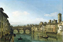 Der Arno mit dem Ponte Vecchio, Florenz, c.1745 von Bernardo Bellotto | Leinwand Kunstdruck