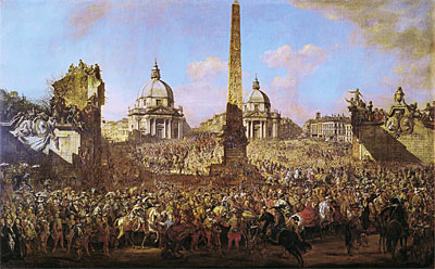Einzug in Rom von Jerzy Ossoliński, Gesandter von Władysław IV. von Polen, mit Papst Urban VIII, 1779 | Bernardo Bellotto