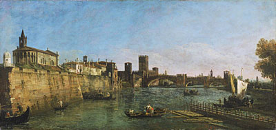 View of Verona with the Castelvecchio and Ponte Scaligero, c.1745/46 | Bernardo Bellotto | Giclée Canvas Print