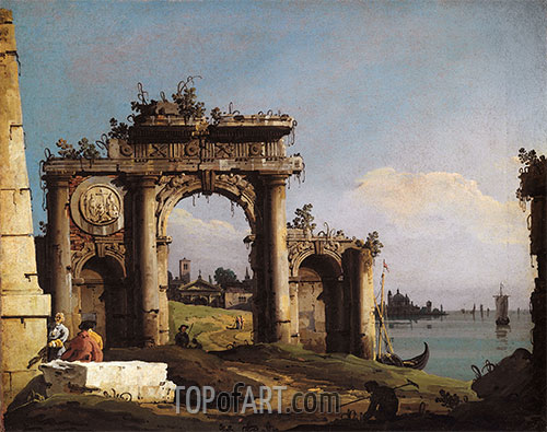 Bernardo Bellotto | Capriccio with a Triumphal Arch on the Banks of the Lagoon, c.1743 | Giclée Canvas Print