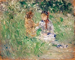 Frau und Kind auf Wiese bei Bougival | Berthe Morisot | Gemälde Reproduktion