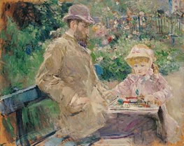 Eugène Manet und seine Tochter im Garten von Bougival, 1881 von Berthe Morisot | Leinwand Kunstdruck