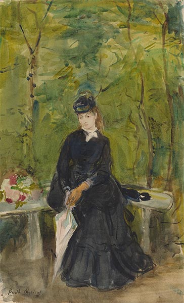 Die Schwester des Künstlers, Edma, sitzt in Park, 1864 | Berthe Morisot | Giclée Papier-Kunstdruck