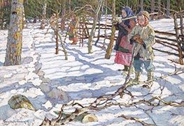 Kinder bei der Bärenjagd, Undated von Nikolay Bogdanov-Belsky | Leinwand Kunstdruck
