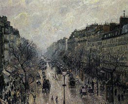 Boulevard Montmartre - Foggy Morning, 1897 by Pissarro | Canvas Print