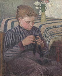 Junges Mädchen ihre Strümpfe flicken | Pissarro | Gemälde Reproduktion