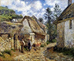 A Street in Auvers (Thatched Cottages and a Cow) | Pissarro | Painting Reproduction