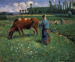 Girl Tending a Cow in a Pasture, 1874 by Pissarro | Canvas Print