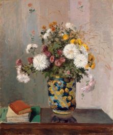 Bouquet of Flowers, Chrysanthemums in a Chinese Vase, c.1873 by Pissarro | Canvas Print