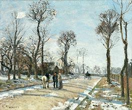 Route de Versailles, Louveciennes, Wintersonne und Schnee, c.1870 von Pissarro | Leinwand Kunstdruck