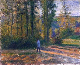 Landscape with a Hunter, Pontoise, 1879 von Pissarro | Leinwand Kunstdruck