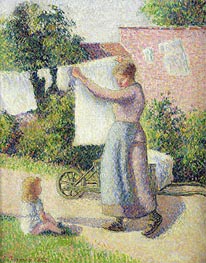 Woman Hanging up the Washing, 1887 von Pissarro | Leinwand Kunstdruck