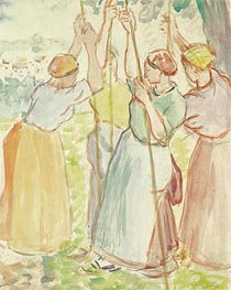 Paysannes Plantant des Rames, 1891 von Pissarro | Papier-Kunstdruck