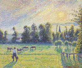 Pasture, Sunset, Eragny, 1890 by Pissarro | Canvas Print