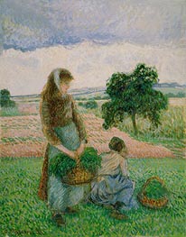 Peasants Carrying a Basket, 1888 by Pissarro | Canvas Print