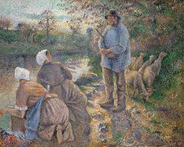 Shepherd and Washerwomen, 1881 by Pissarro | Canvas Print