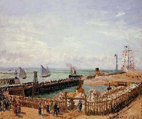 Der Steg in Le Havre, Flut, Morgensonne, 1903 | Pissarro | Giclée Leinwand Kunstdruck