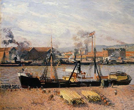 The Port of Rouen - Unloading Wood, 1898 | Pissarro | Giclée Canvas Print