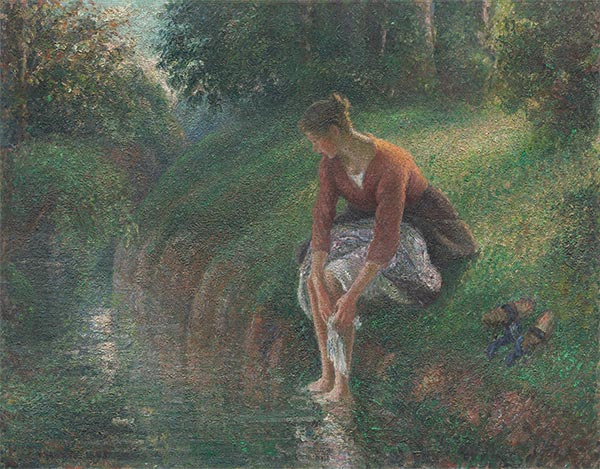 Frau, die ihre Füße in einem Bach badet, c.1894/95 | Pissarro | Giclée Leinwand Kunstdruck
