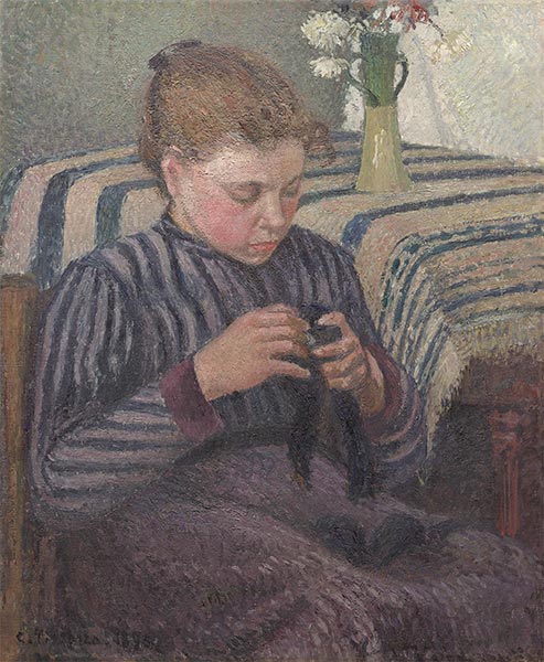 Junges Mädchen ihre Strümpfe flicken, 1895 | Pissarro | Giclée Leinwand Kunstdruck