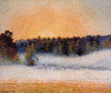 Setting Sun and Fog, Eragny, 1891 | Pissarro | Giclée Leinwand Kunstdruck