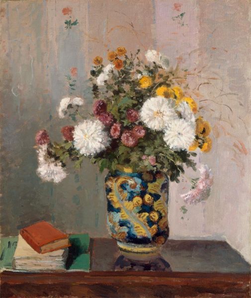 Bouquet of Flowers, Chrysanthemums in a Chinese Vase, c.1873 | Pissarro | Giclée Canvas Print
