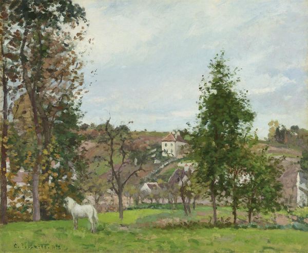 Weißes Pferd auf einer Wiese, l'Hermitage, Pontoise, 1872 | Pissarro | Giclée Leinwand Kunstdruck