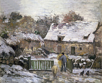Farm at Montfoucault: Snow Effect, 1876 | Pissarro | Giclée Canvas Print
