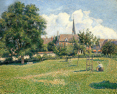The House of the Deaf Woman and the Belfry at Eragny, 1886 | Pissarro | Giclée Leinwand Kunstdruck