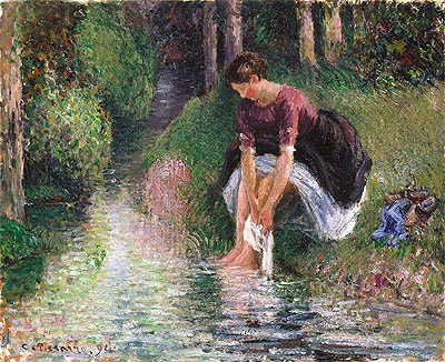 Frau, die ihre Füße in einem Bach wäscht, 1894 | Pissarro
