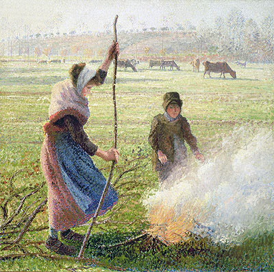 White Frost, Woman Creaking Wood, 1888 | Pissarro | Giclée Leinwand Kunstdruck