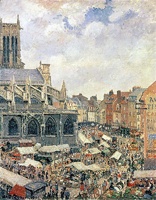 The Market Surrounding the Church of Saint-Jacques, Dieppe, 1901 | Pissarro | Giclée Leinwand Kunstdruck