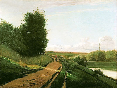 The Tow Path at Bougival, 1864 | Pissarro | Giclée Leinwand Kunstdruck