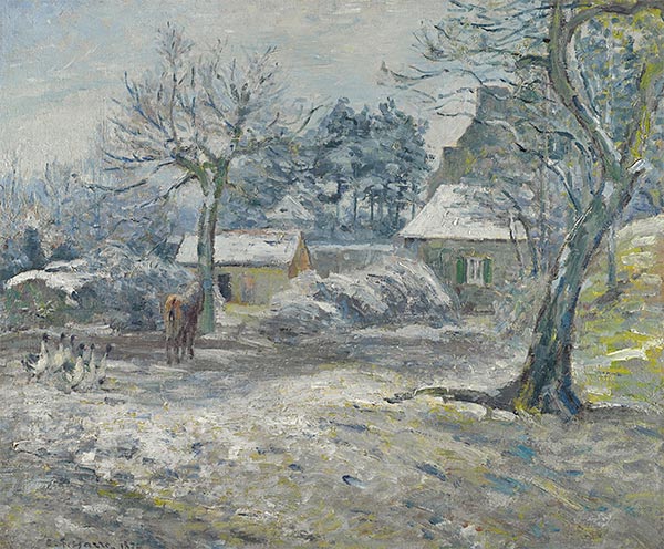 Farm in Montfoucault, Snow, 1874 | Pissarro | Giclée Canvas Print