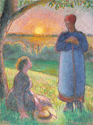 Paysannes Causant, Soleil Couchant, Eragny , 1892 | Pissarro | Giclée Leinwand Kunstdruck