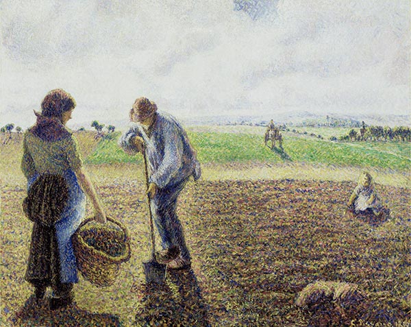 Peasants in the Fields, Eragny, 1890 | Pissarro | Giclée Leinwand Kunstdruck