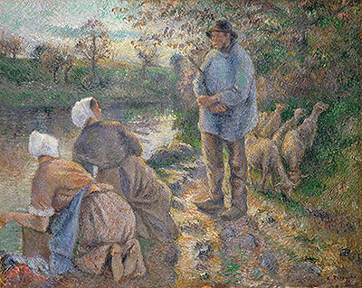 Shepherd and Washerwomen, 1881 | Pissarro | Giclée Canvas Print