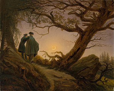 Two Men Contemplating the Moon, c.1825/30 | Caspar David Friedrich | Giclée Leinwand Kunstdruck