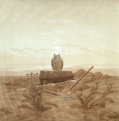 Landscape with Grave, Coffin and Owl, n.d. | Caspar David Friedrich | Giclée Papier-Kunstdruck