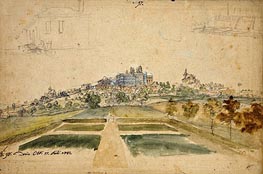 View of the Castle of Bensberg von Westen, House with Stairs, Fortress Wall with Gardens | Caspar Wolf | Painting Reproduction